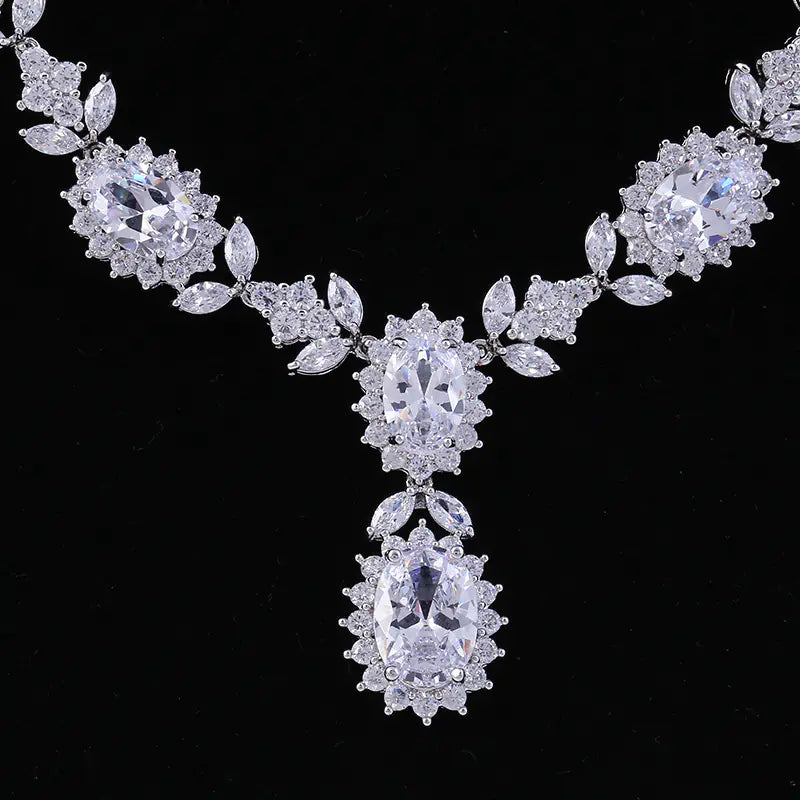 Fashion Bride Jewelry Set with Zircon Necklace and Earrings