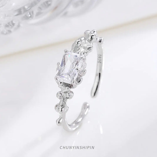 S925 Silver Open Ring with Irregular Texture